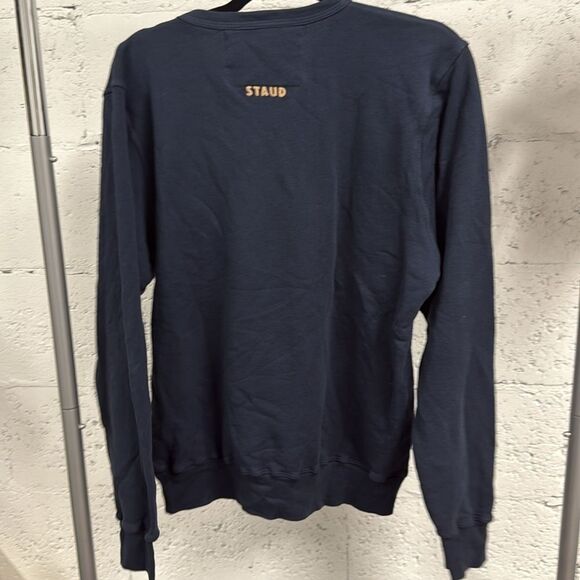 Navy Blue Crewneck Sweater - STAUD Custom Golden Retriever Embroidered Pullover - Picture 4 of 4